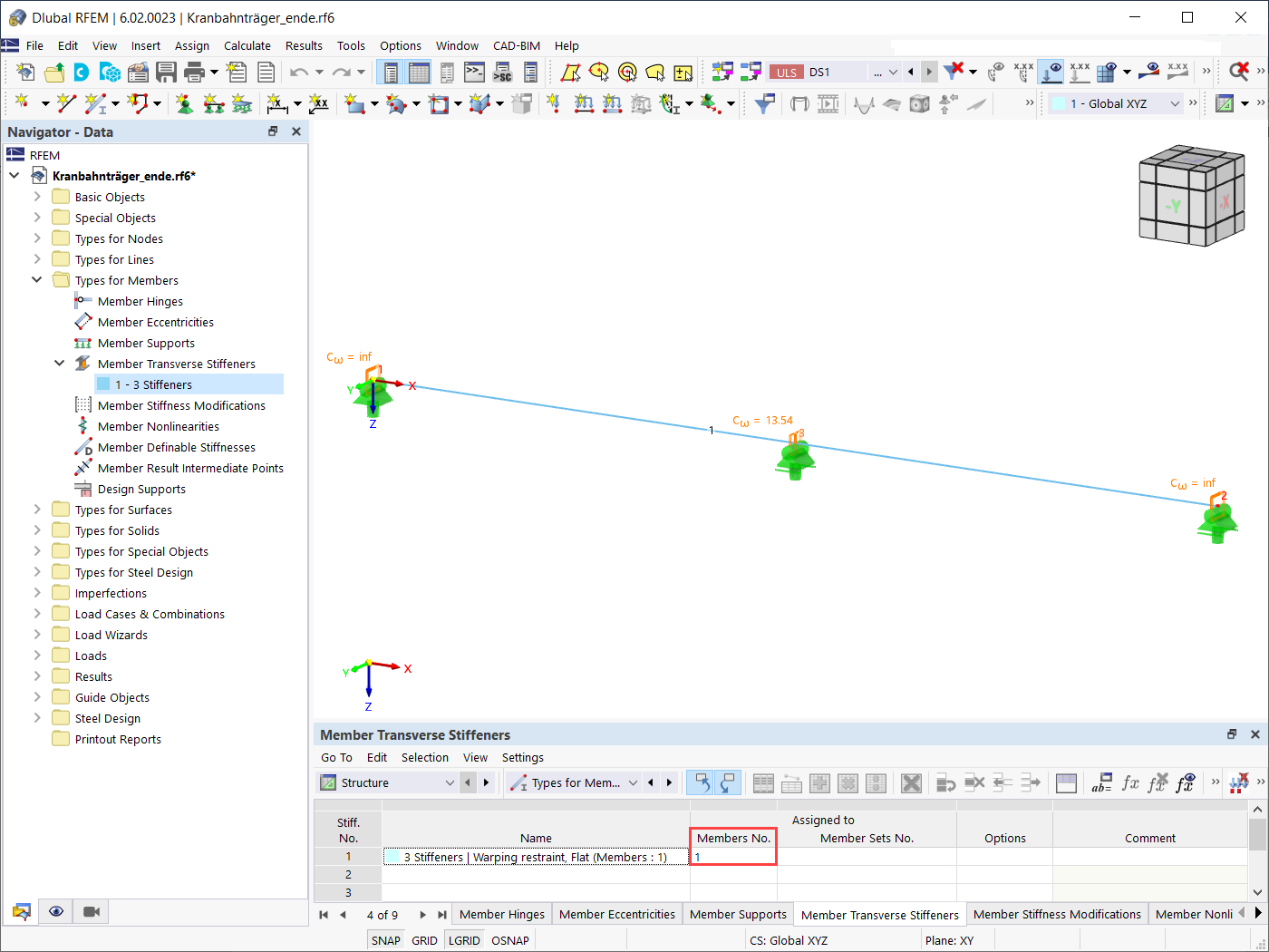 Member Transverse Stiffeners Assigned to Member