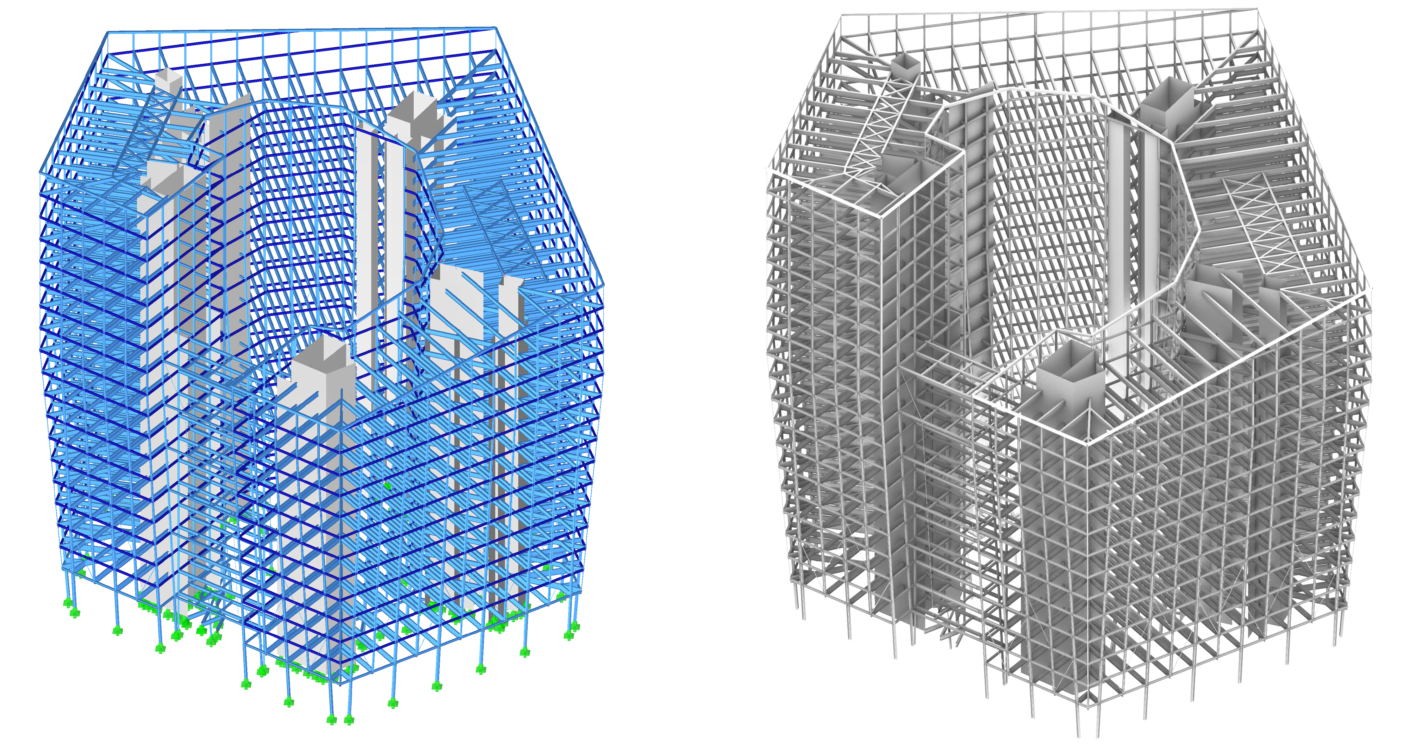 RFEM model and extruded Rhino 3D model of the ArcelorMittal headquarters  @ Bollinger+Grohmann (© Diego APELLÁNIZ)