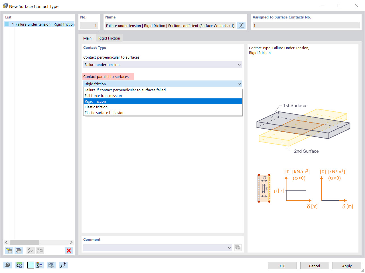 “New Surface Contact Type” Dialog Box: Contact Parallel to Surfaces