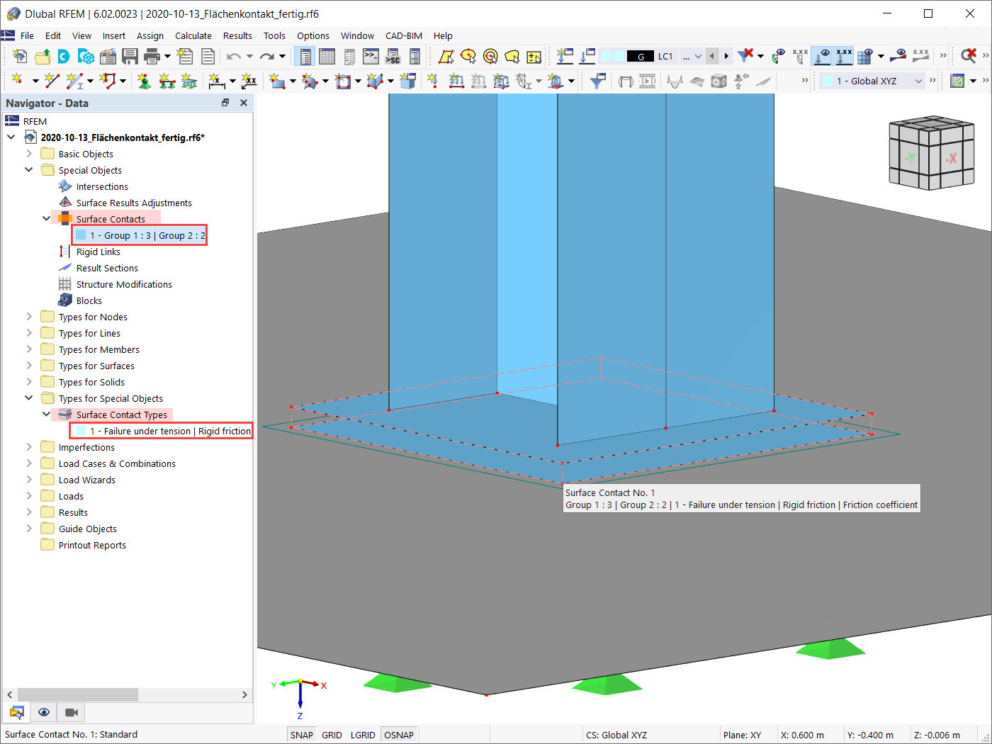 Defined Surface Contact in Model