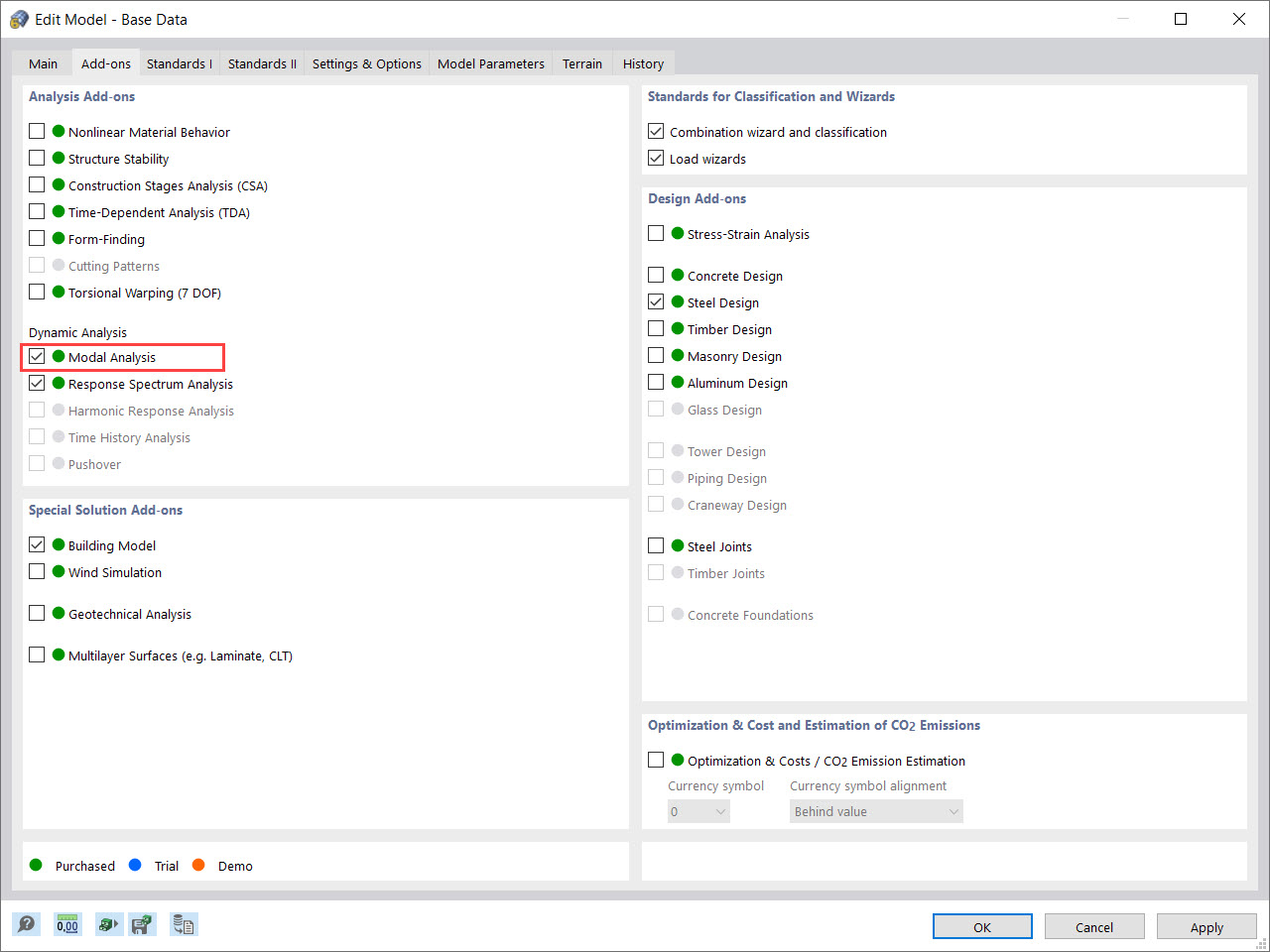 “Modal Analysis” Add-on in Base Data