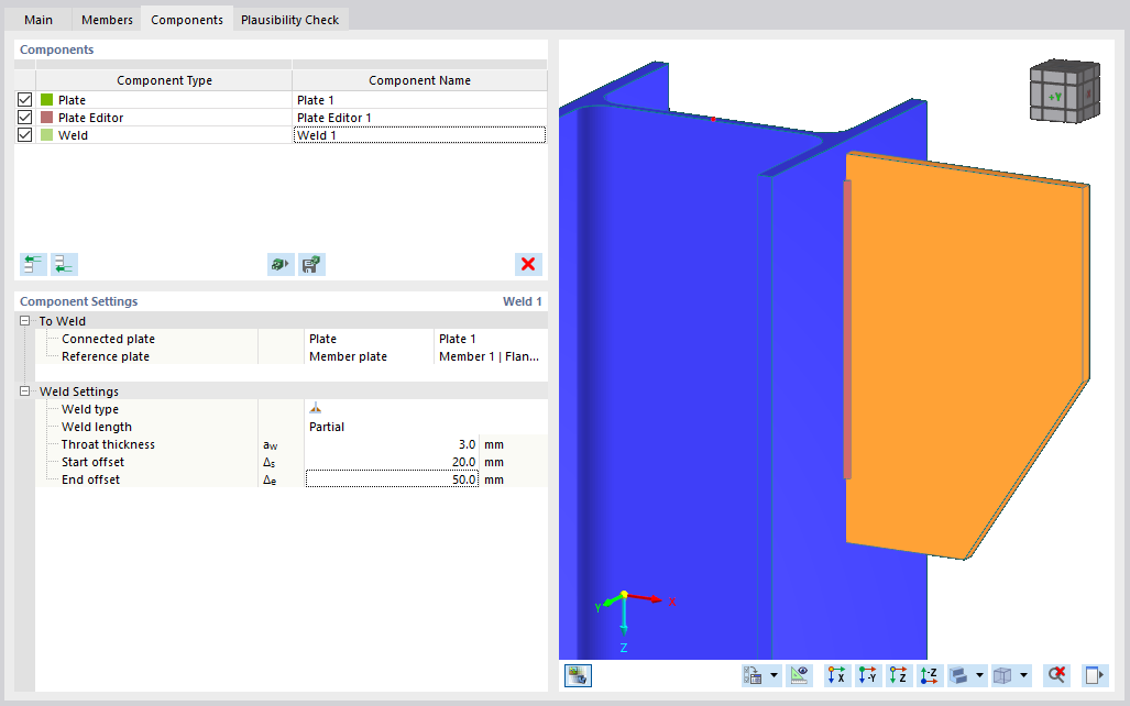 Dialog Box for Component Setting