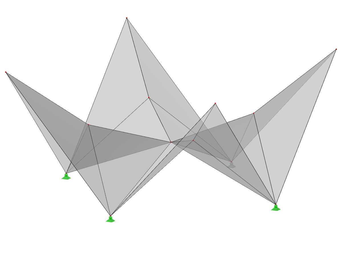 Model ID 531 | 034-FPC012 | Prismatic Folded Structure Systems. Cross-Folded Surfaces Spanned Diagonally over Rectangular Floor Plan, Ridges Sloping Toward Center