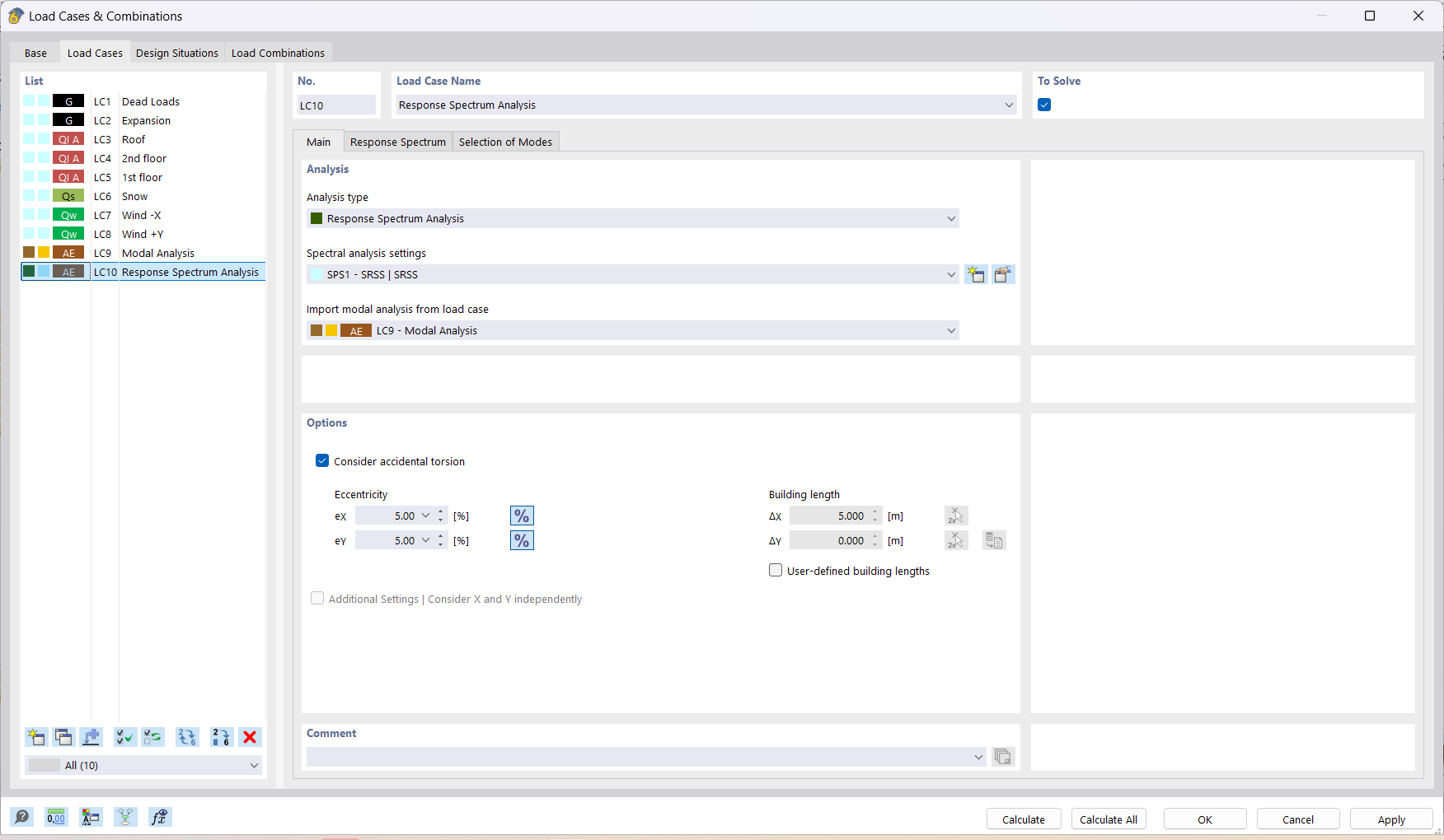 Response Spectrum Method Load Case