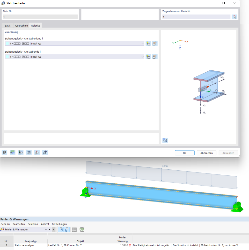 FAQ 005345 | My model in RFEM 6 / RSTAB 9 is unstable. What could be the reason?