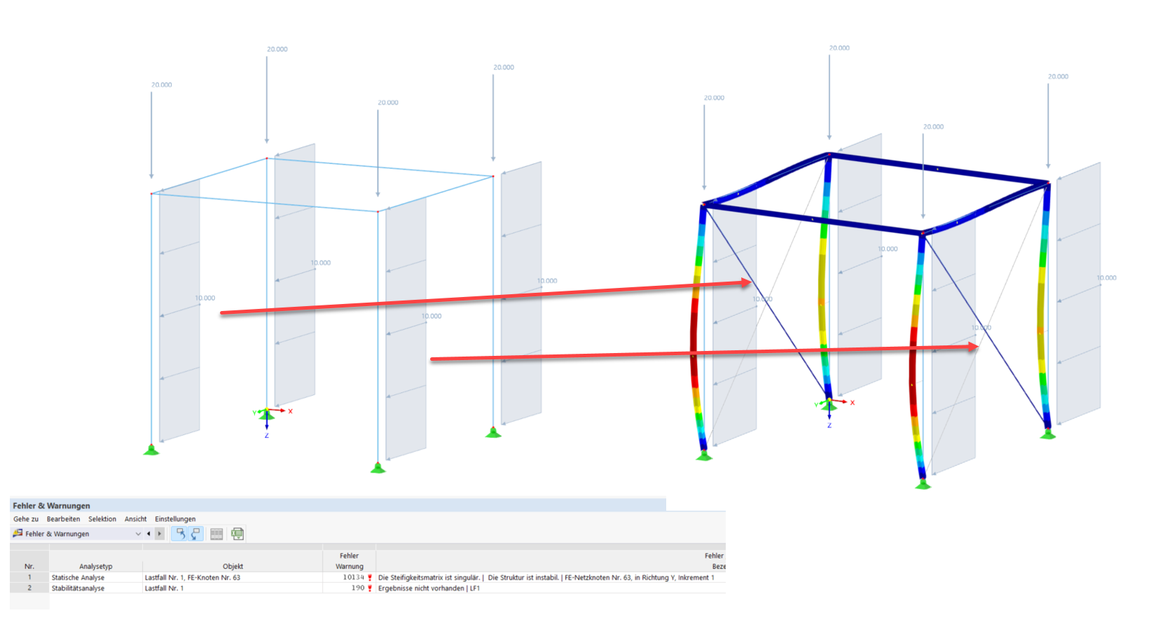 FAQ 005345 | My model in RFEM 6 / RSTAB 9 is unstable. What could be the reason?