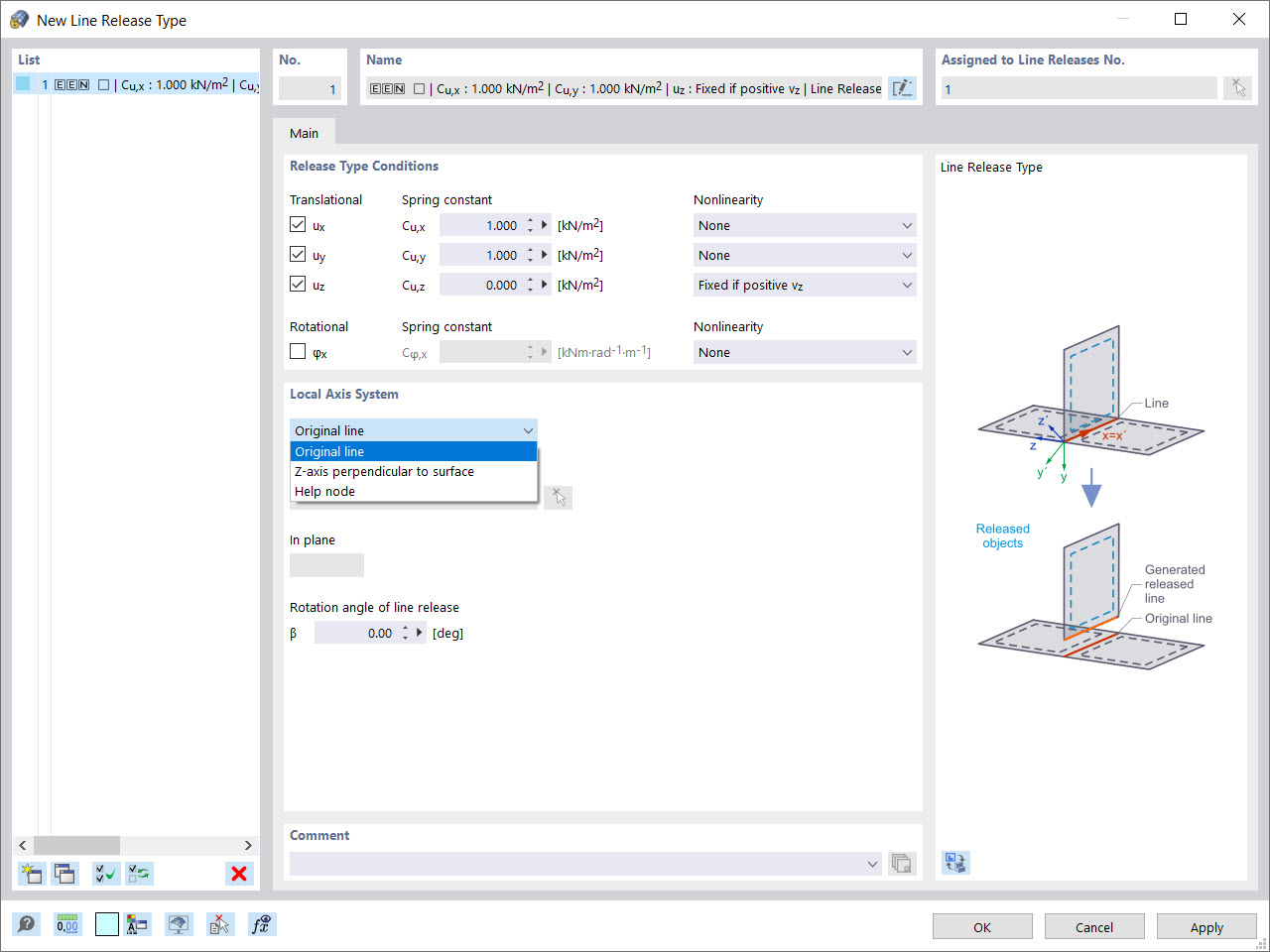 Dialog Box “New Line Release Type”