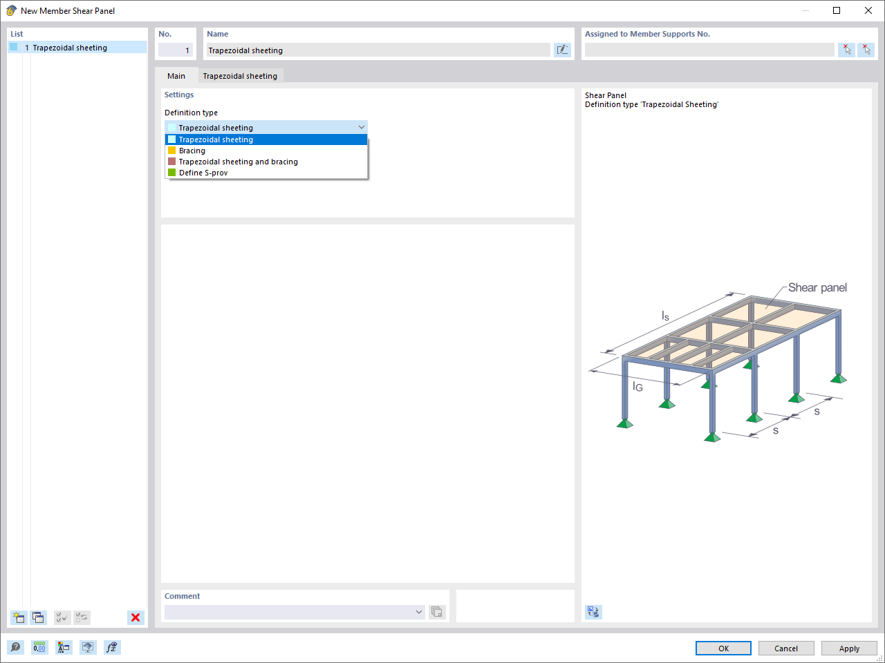 Dialog Box "Member Shear Panel", Tab "General"