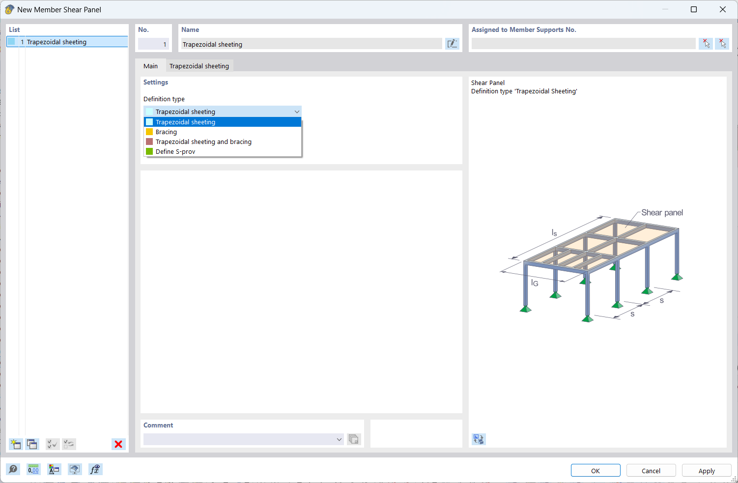 Dialog Box "Member Shear Panel", Tab "Basic"