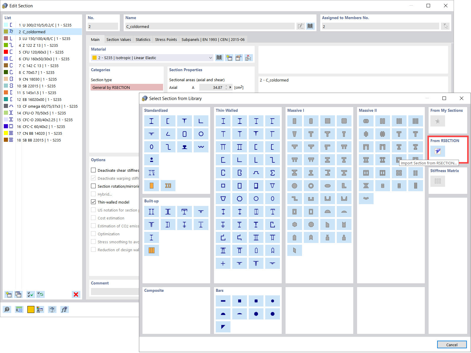 Importing Section from RSECTION