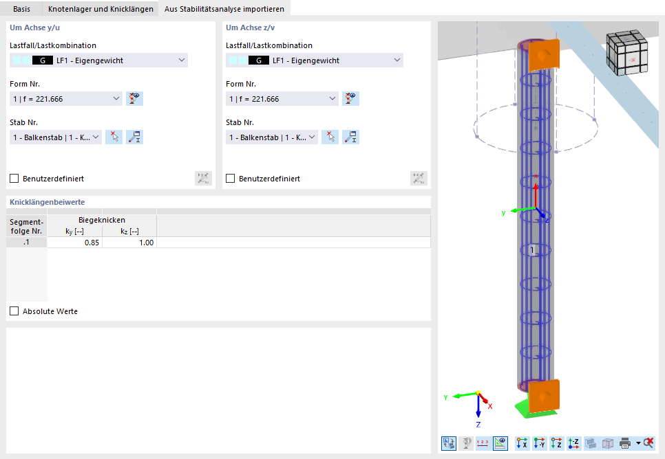 Importing Effective Length Coefficients from Stability Analysis