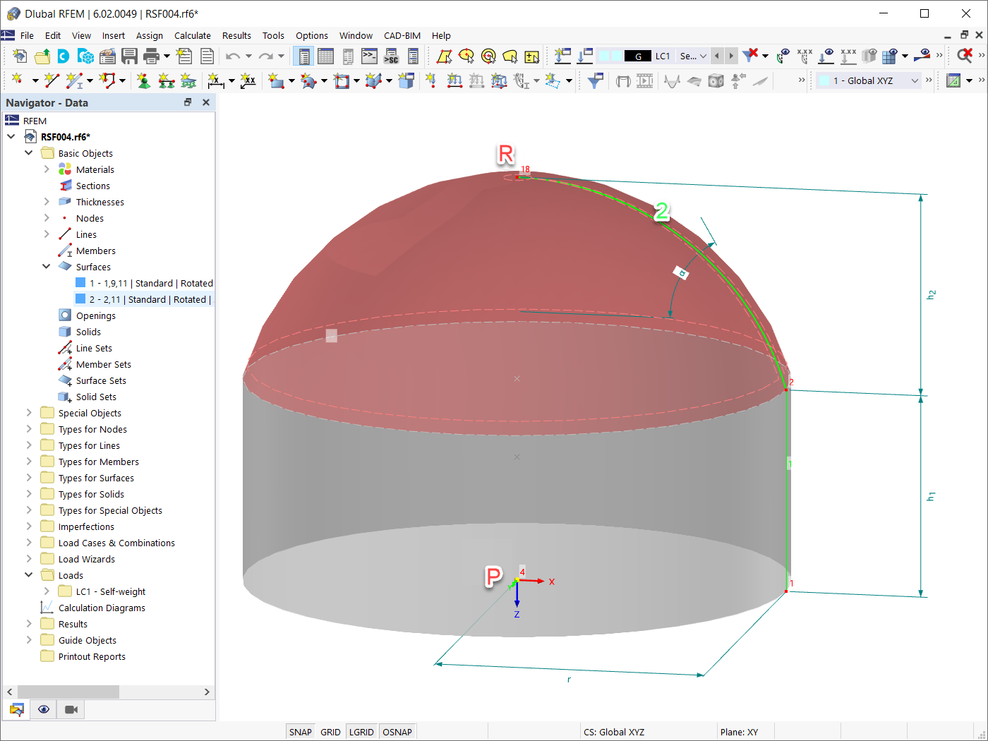 Boundary Line and Axis of Rotation to Create the Dome