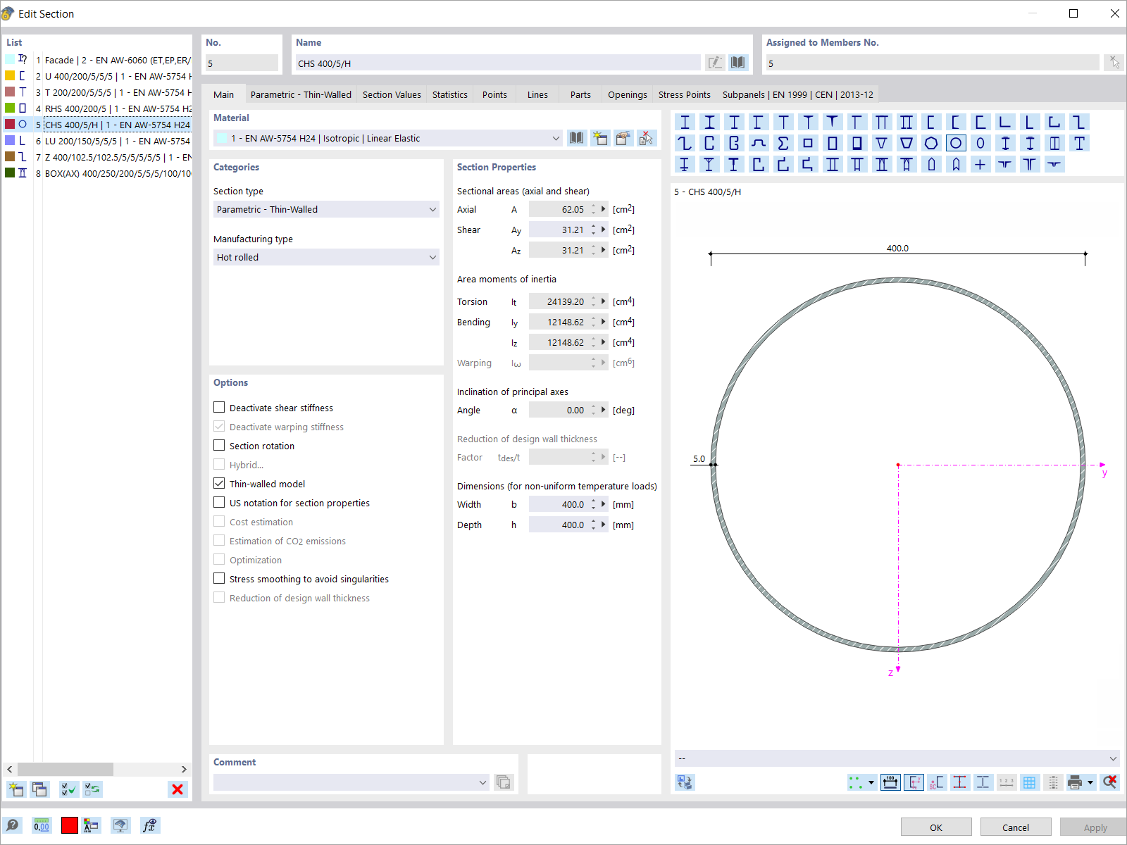 Example of Aluminum Section in RFEM 6