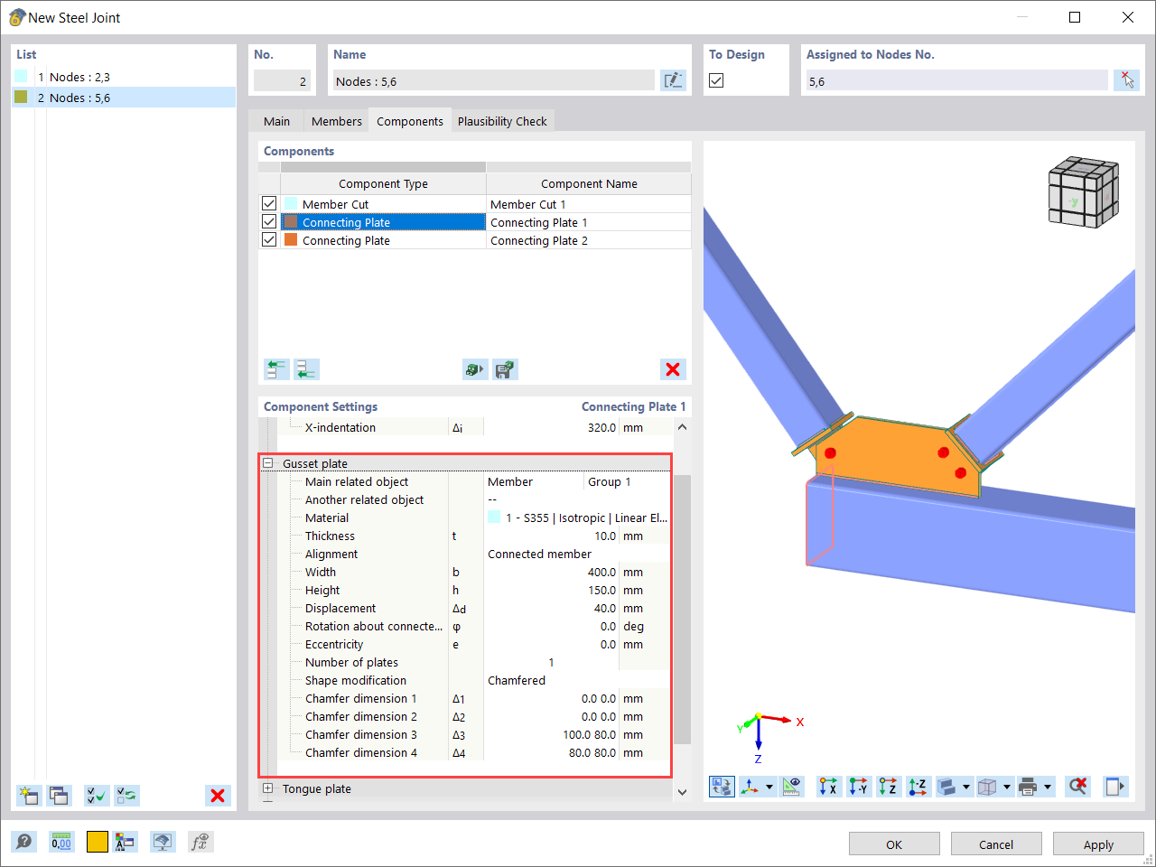 Settings for the Gusset Plate