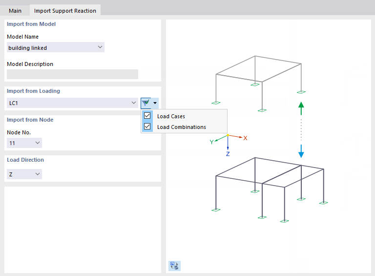 Defining Model, Loads, and Nodes to Import Support Reaction