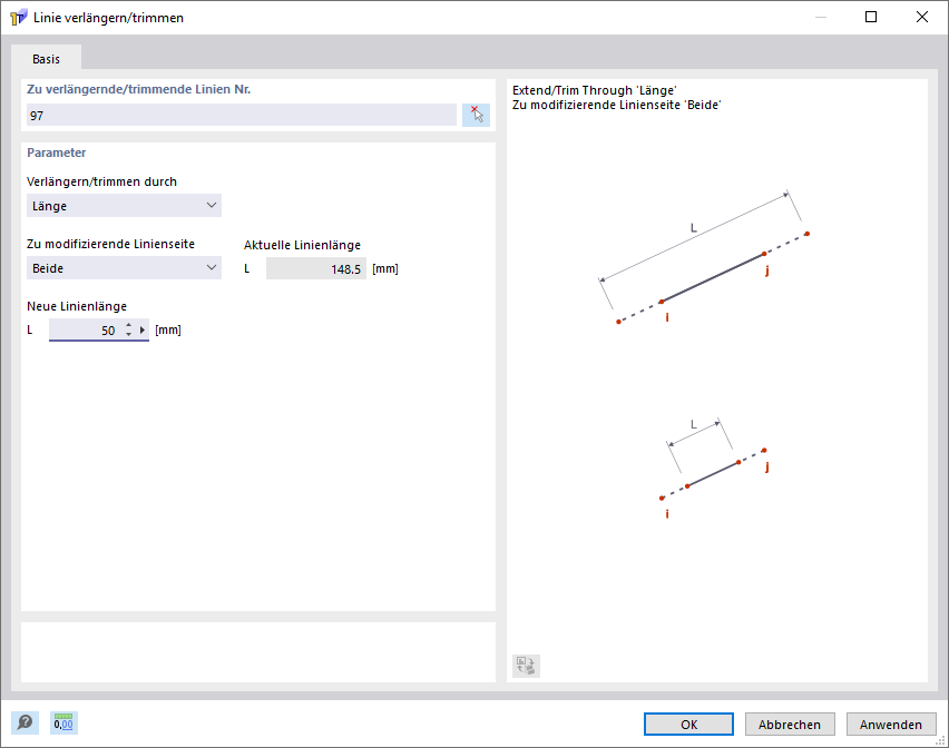 Dialog Box Extend Trim Line