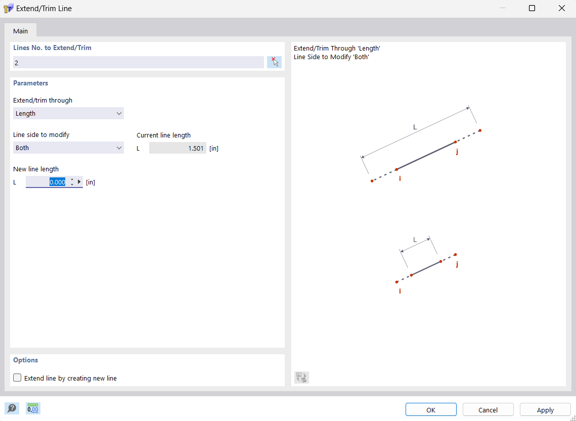 Dialog Box "Extend/Trim Line"