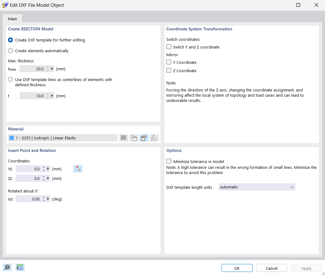 Dialog Box "Edit DXF File Model Object"