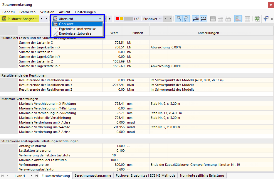 Selecting Subcategory for Pushover Analysis Results