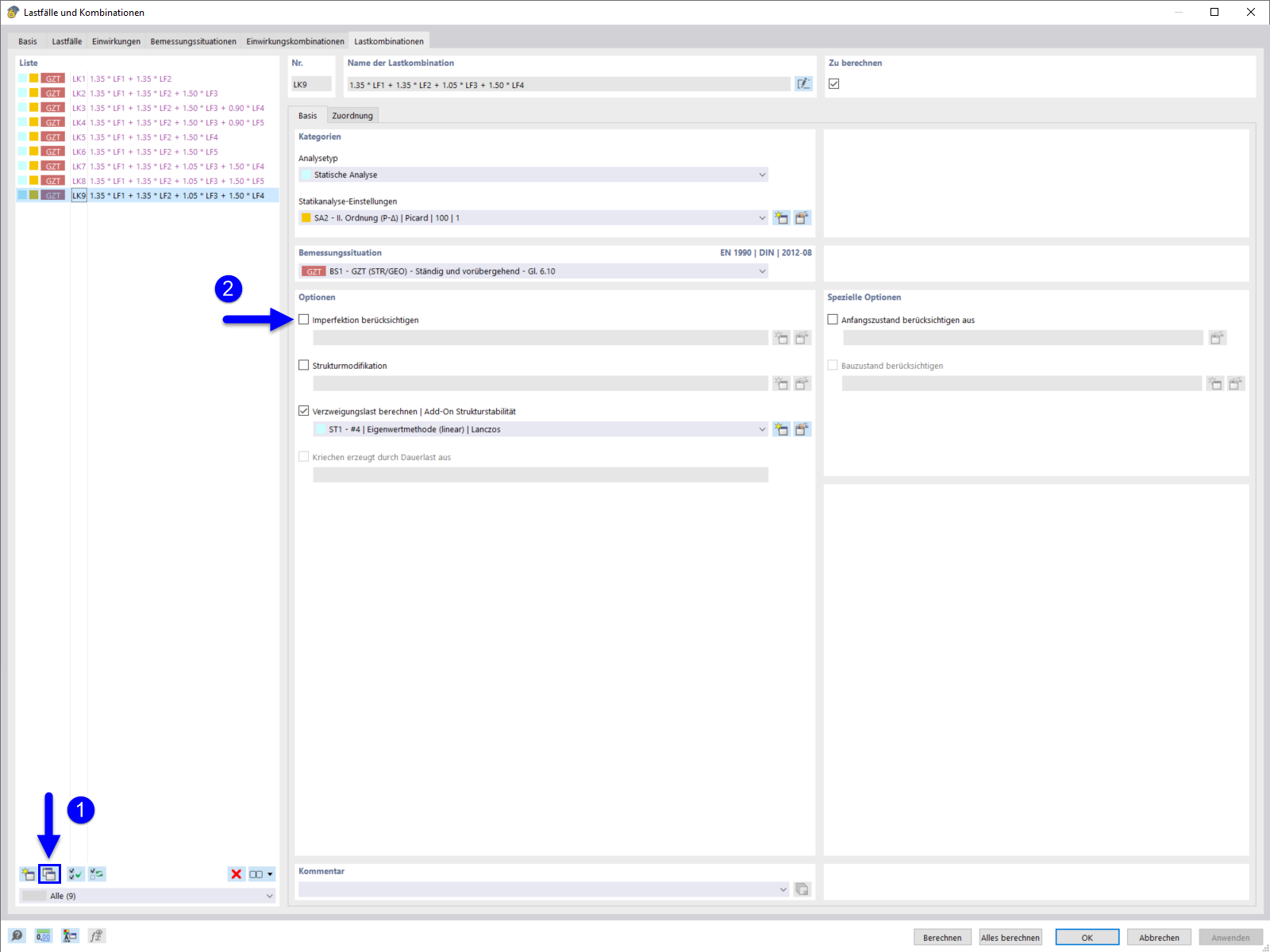 Copying Load Combination for Imperfection from Buckling Mode