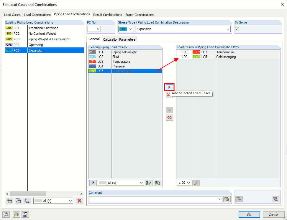 FAQ 005405 | I design pipelines using the RF-PIPING Design add-on module. I have created a new prestress load case and loaded the piping with longitudinal displacement.