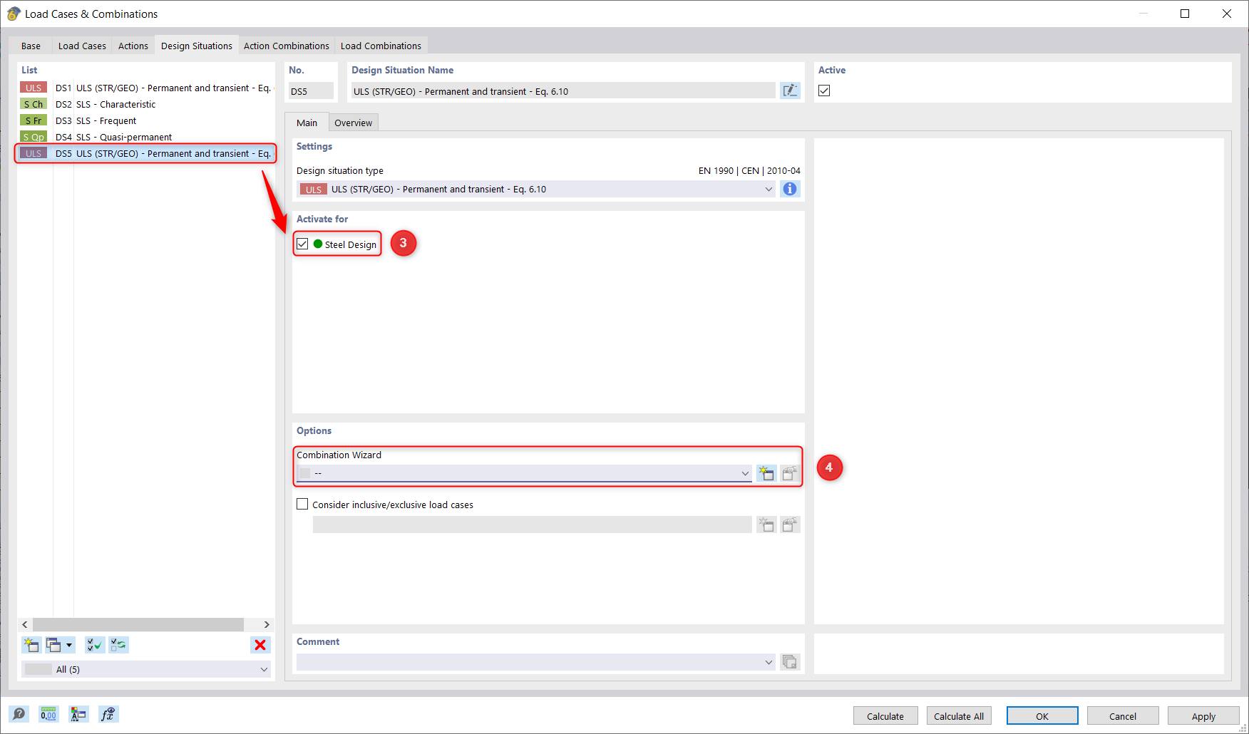 FAQ 005407 | How can I design an element for selected load combination(s) only, in RFEM 6?