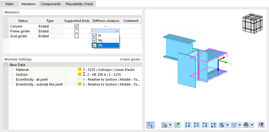 Selecting Internal Forces for Stiffness Analysis