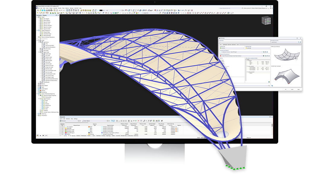 Graphic display for modeling membrane roof structures using FEA in RFEM 6