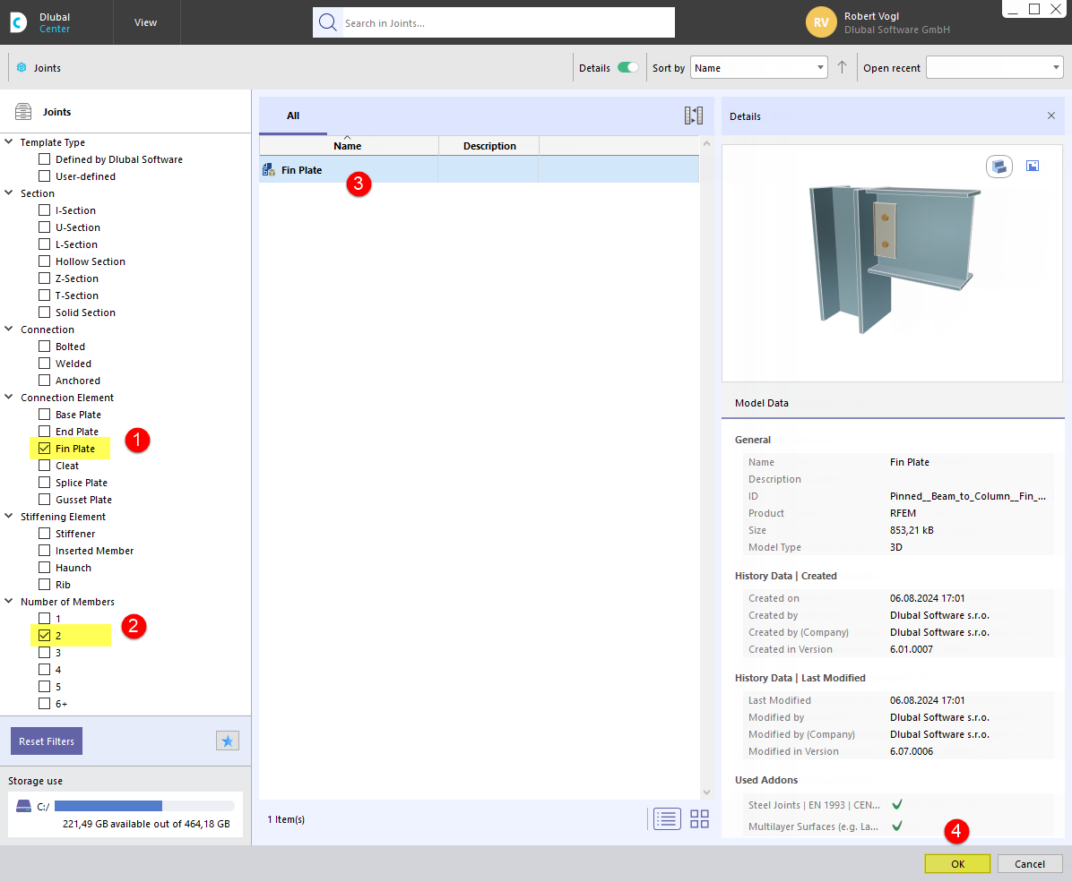 Selecting Fin Plate Template From Library