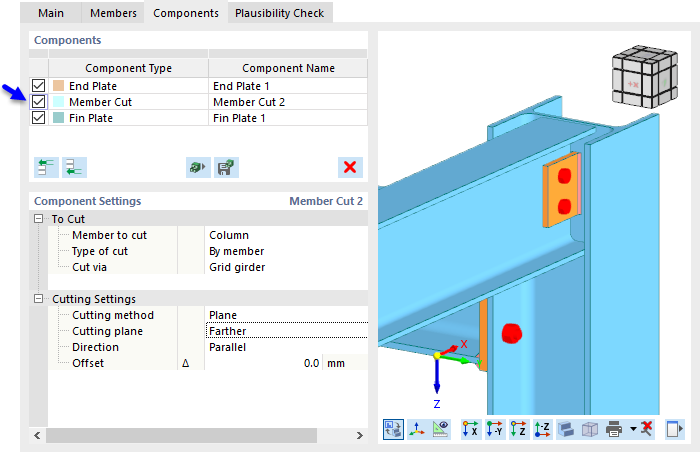 Member Cut Component for Column