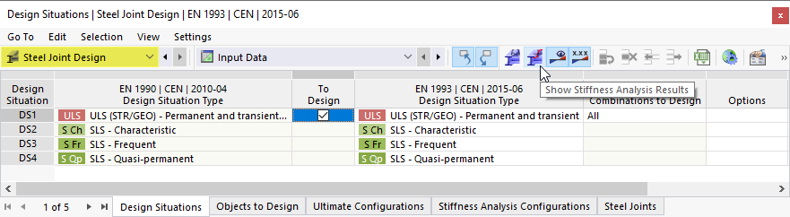 Button 'Show Stiffness Analysis Results' in Table Toolbar