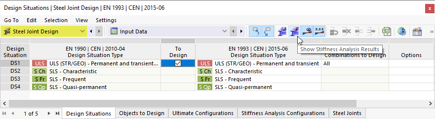 Button "Show Stiffness Analysis Results" in Table Toolbar