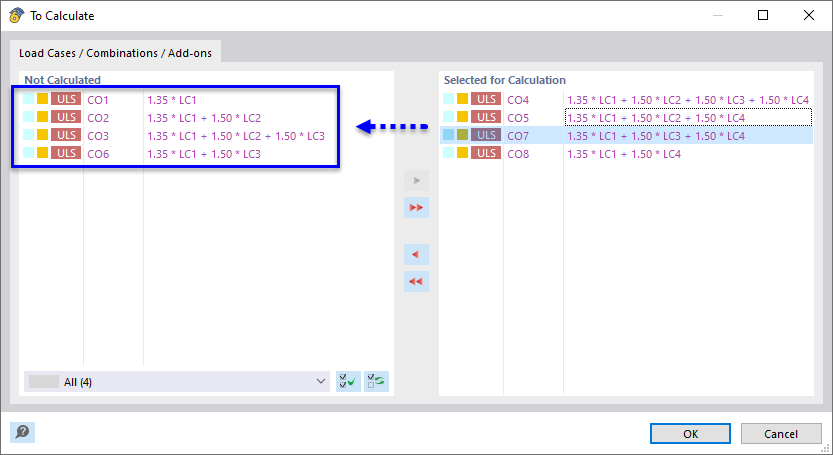 Deselecting Combinations for Calculation