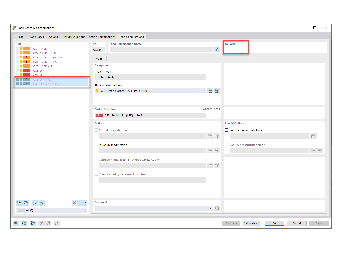 FAQ 005420 | How do I exclude specific Load Combinations (COs) in the design add-on?