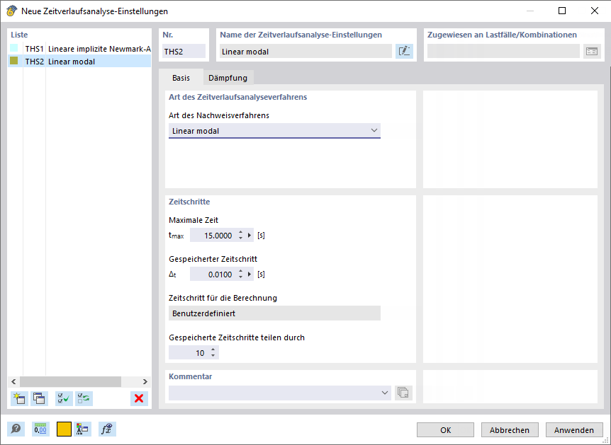 Dialog Box "New Time History Analysis Settings"