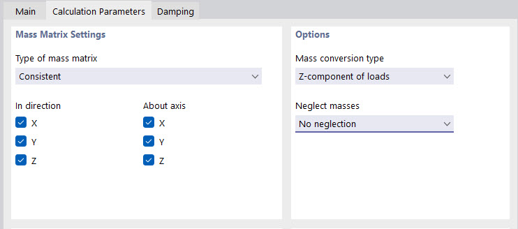 Tab "Calculation Parameters" for Linear Implicit Newmark Analysis