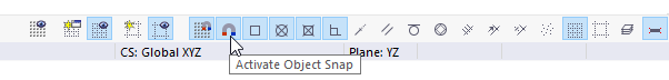 Buttons for Snap and Object Snap in the CAD Toolbar