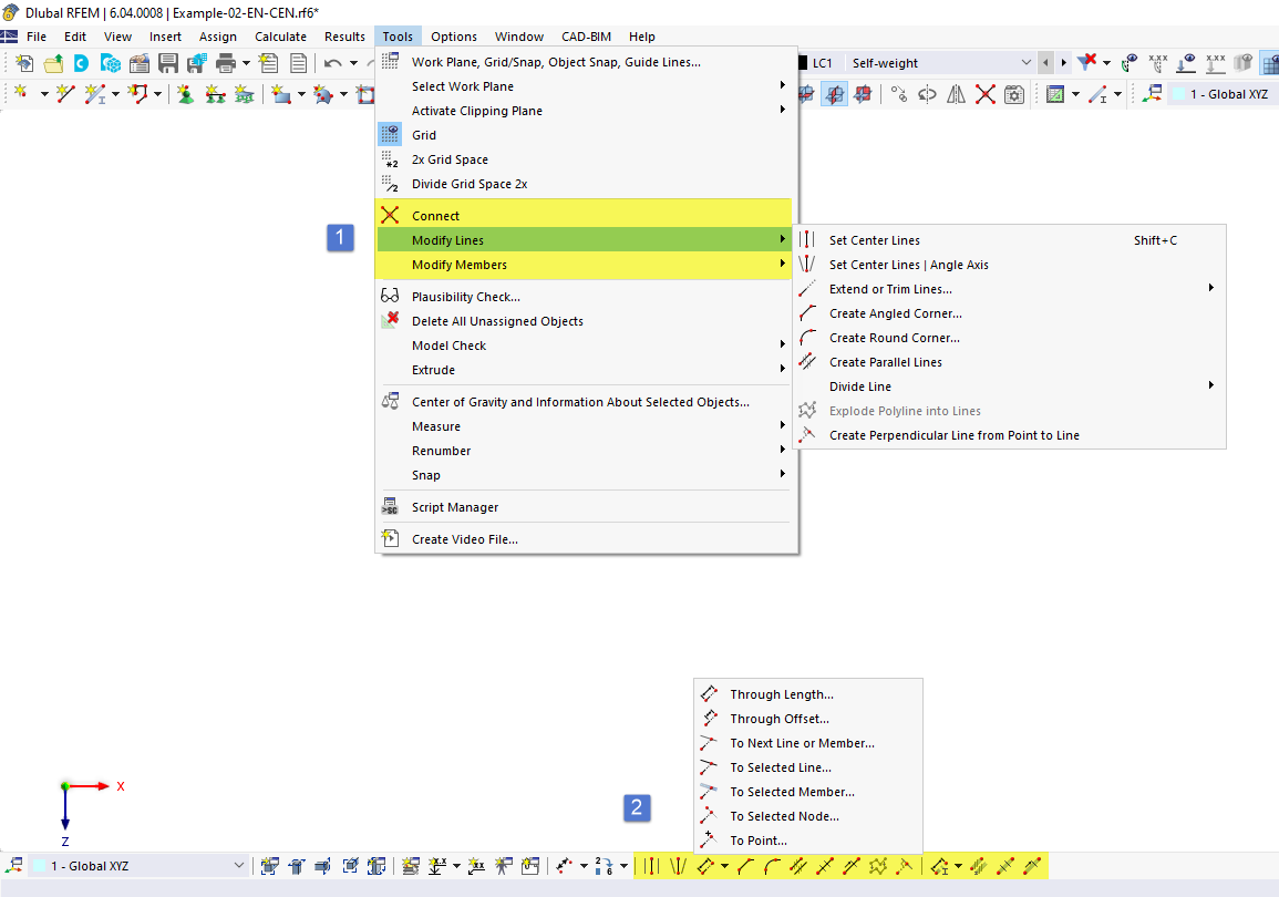 Modeling Tools on Menu "Tools" and Buttons in CAD Toolbar