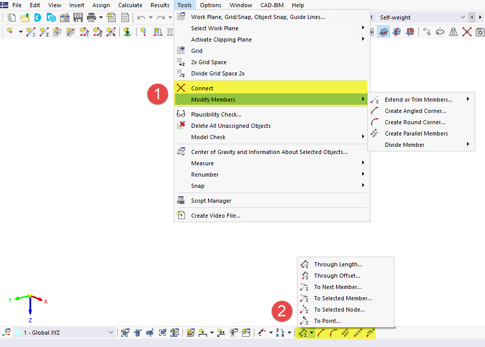 Modeling Tools in Menu "Tools" and Buttons in CAD Toolbar