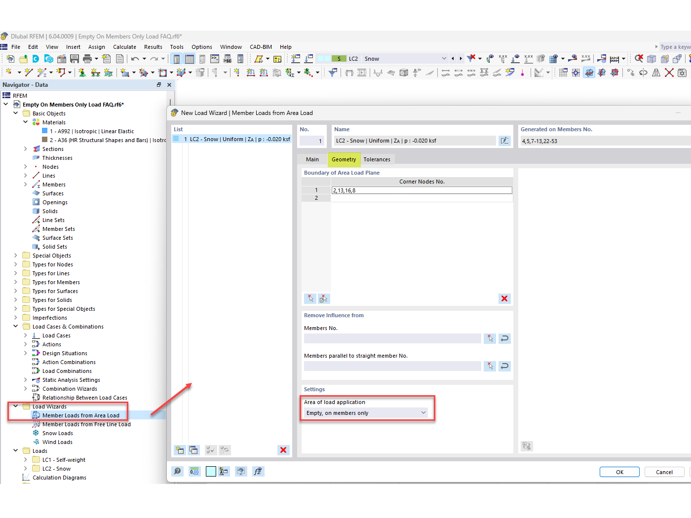 FAQ 005426 | How can I apply area loads to an open structure in RFEM 6?