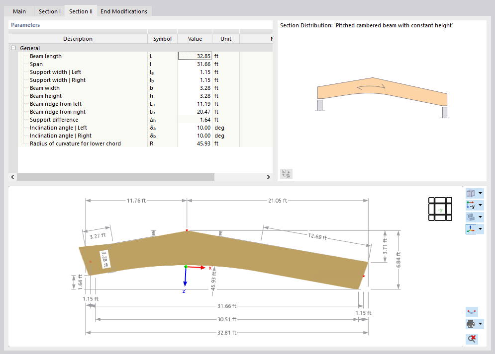 Defining Parameters of Asymmetric Duopitch Roof Beam with Cantilevers