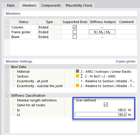 Specifying User-Defined Length for Stiffness Classification