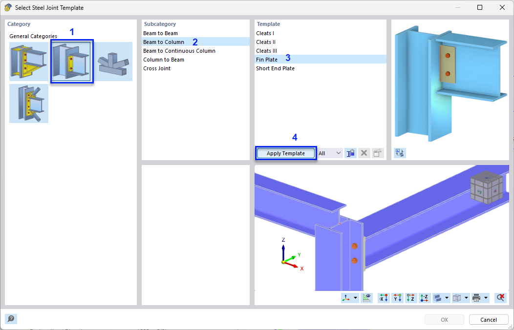 Selecting Fin Plate Template From Library