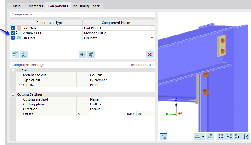 Member Cut Component for Column