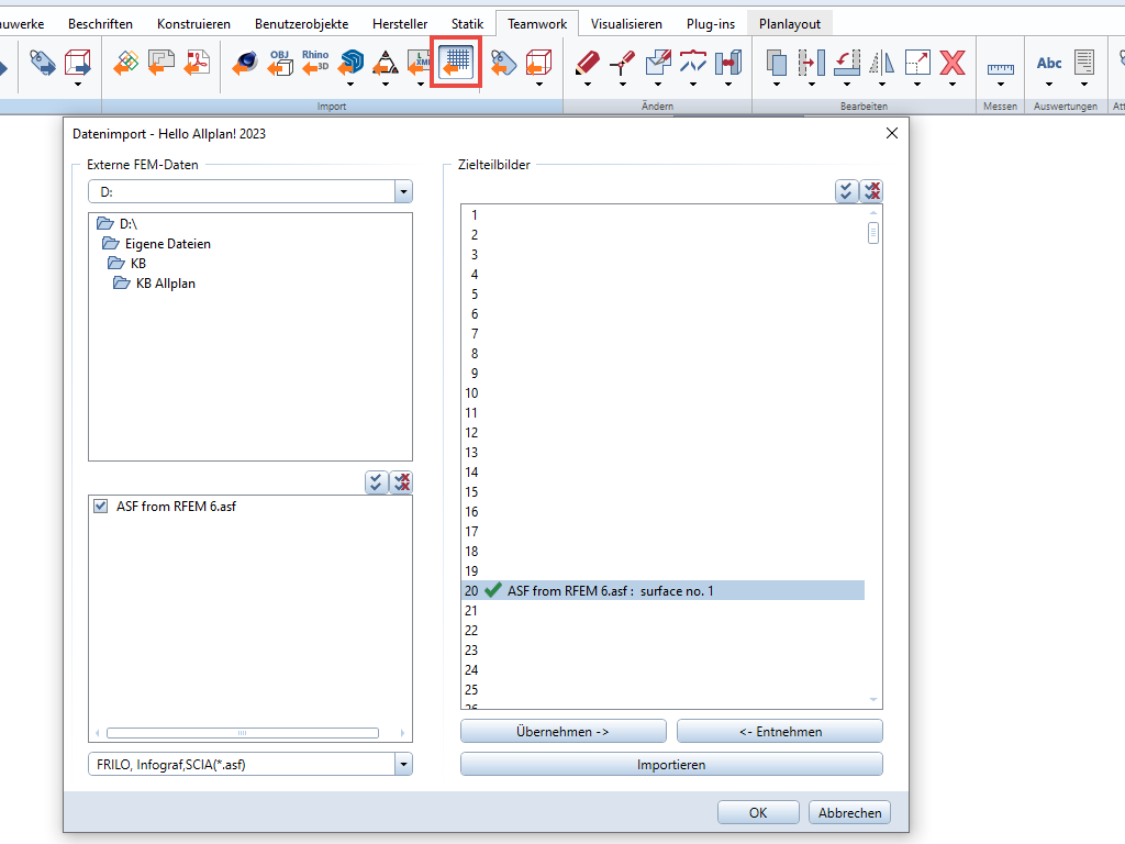 ASF Data Import into Allplan