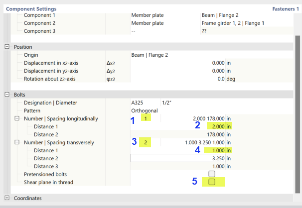 Defining Numbers and Distances of Bolts