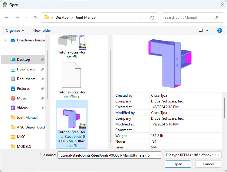 Opening Steel Joint Model File