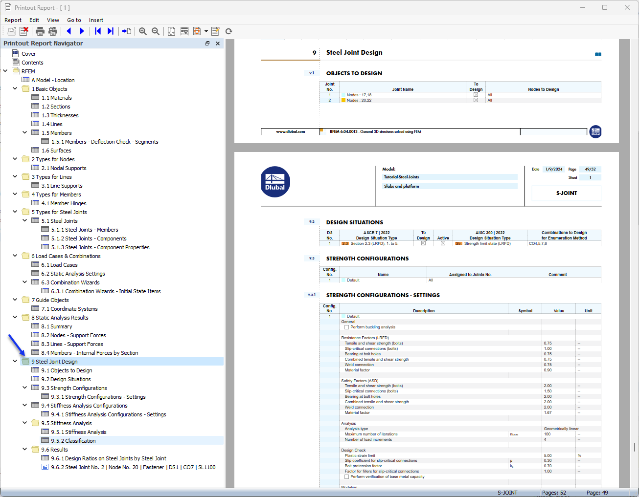 'Steel Joint Design' Data in Printout Report