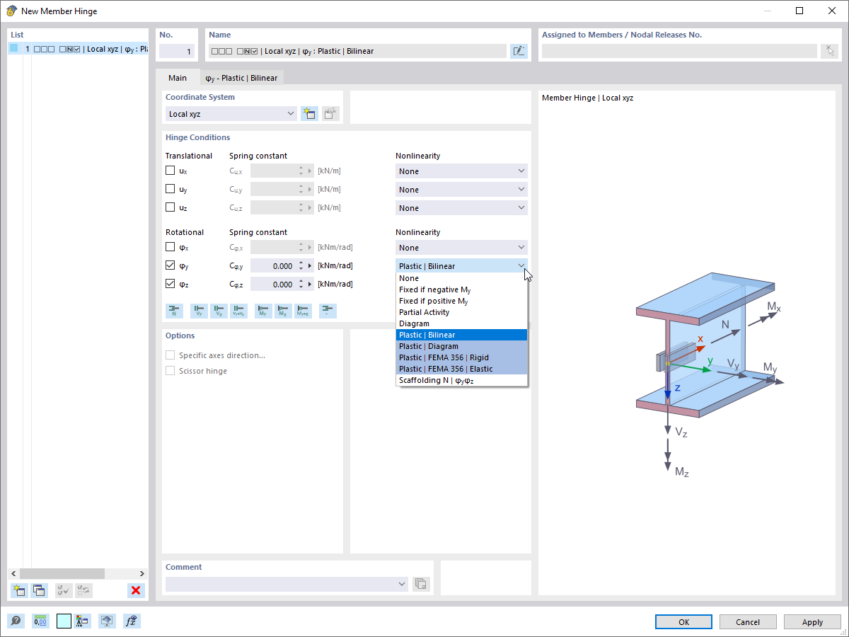 Options for Plastic Hinge Properties