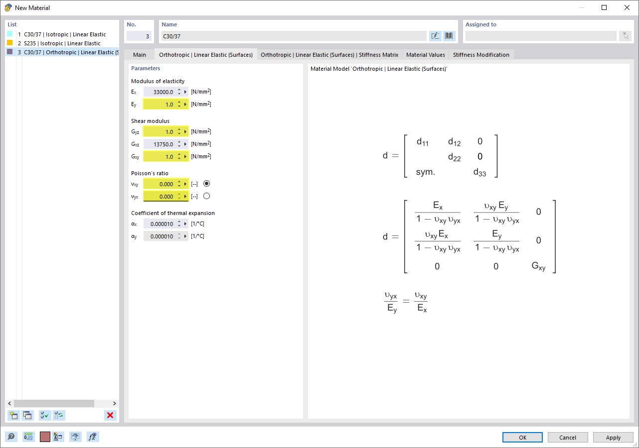 Adjusting Modulus of Elasticity, Shear Modulus, and Poisson's Ratio